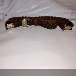 Fossil Brown Braided Leather Belt with Silver Buckle